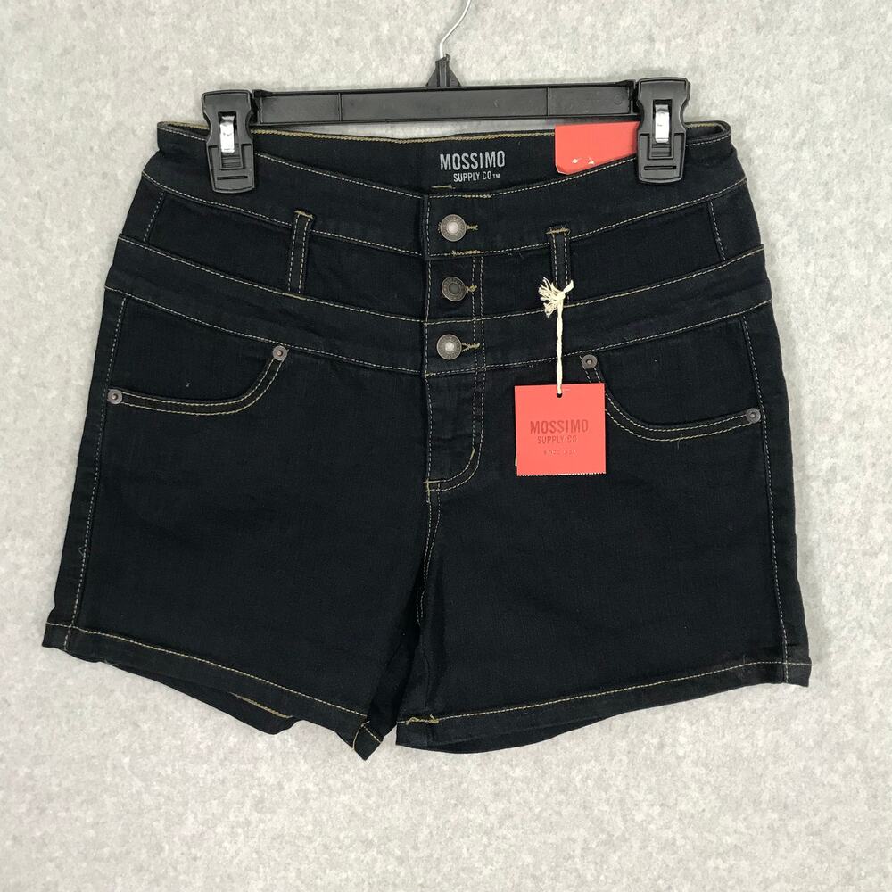 NEW Mossimo Jean Denim Shorts 10 Button Fly Dark Wash Retro‎ Stretch High Rise